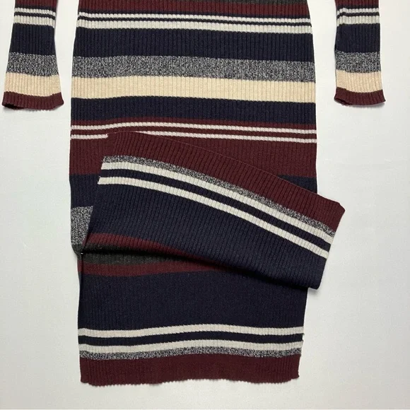 LOGG Striped Midi Sweater Dress w/ Crew Neck in Wool Blend Rib Knit Small - Picture 6 of 11